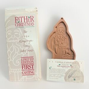 NEW Longaberger Father Christmas Pottery Cookie Mold Vintage Redware Limited COA